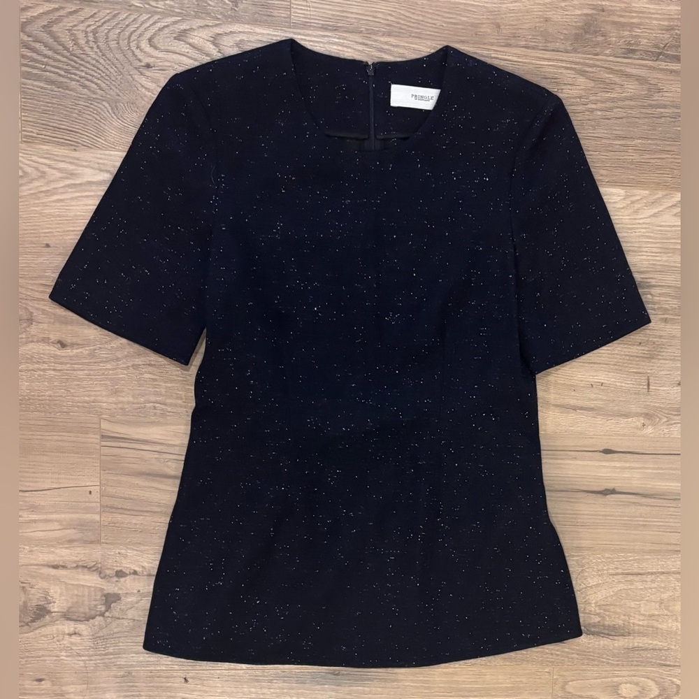 Pringle of Scotland Navy Blue Starlit Shimmer Knit Top Size 2 Wool Blend